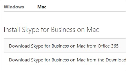 Skjermbilde av siden for installering av Skype for Business på Mac, på support.office.com.