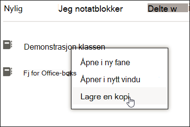 Høyre klikk på klasse notat blokk, klikk Lagre en kopi