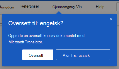 En melding i Word for nettet om å opprette en oversatt kopi av dokumentet.