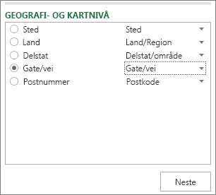 Geografi og kartnivå i oppgaveruten