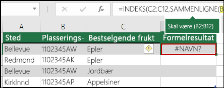 #NAVN? feil forårsaket av fravær av kolon i en områdereferanse