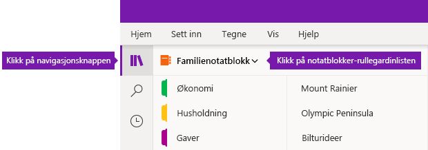 Utvide notatblokklisten i OneNote for Windows 10