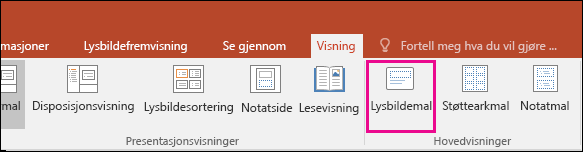 viser knappen for lysbildemaler på båndet i PowerPoint