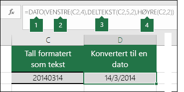 Konvertere tekststrenger og tall til datoer