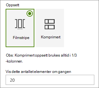 Oppsettsvalg i egenskapsruten for hendelser-webdelen.