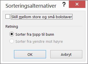 Klikk på Alternativer i dialogboksen Sorter.