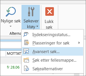 Avansert søk under Søkeverktøy