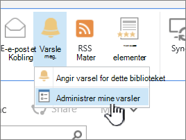Behandle varsel-knappen i SharePoint 2016 uthevet