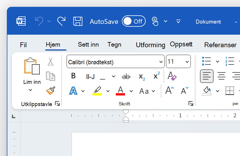 Et skjermbilde av øverst til venstre på Word i fargerikt tema.