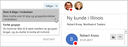 Abonner-knappen i toppteksten for grupper i Outlook 2016