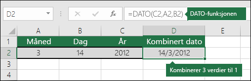 Eksempel 2 for dato-funksjonen