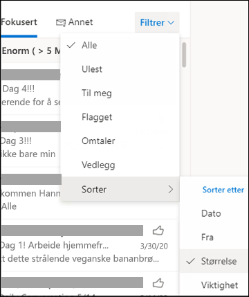 Et skjermbilde av Filter-menyen der Sorter etter er valgt