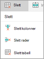 Slette rader og kolonner