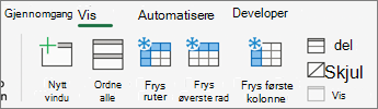 Vis-fanen med Skjermbilde av Frys-knapper