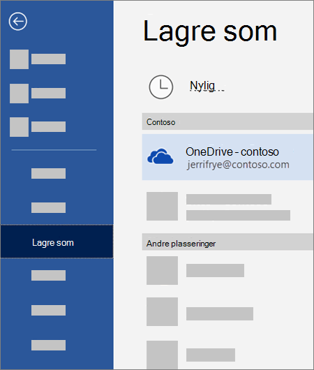 Lagre en fil fra Word i OneDrive for Business