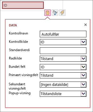 Alle tilgjengelige egenskaper i egenskapsboks