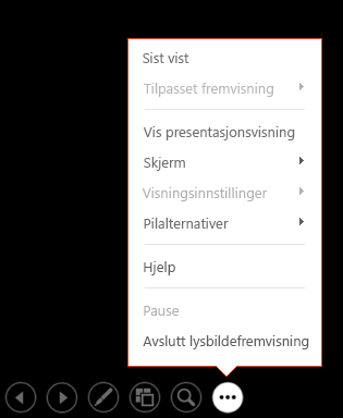 Viser Presentasjonsvisning-menyen i PowerPoint