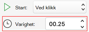 Meny for animasjonsvarighet i PowerPoint for Mac