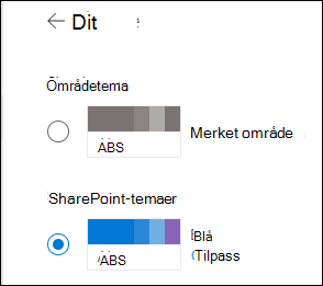 Velg et nytt tema for SharePoint-området