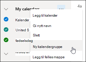 Et skjermbilde av knappen Ny kalendergruppe.