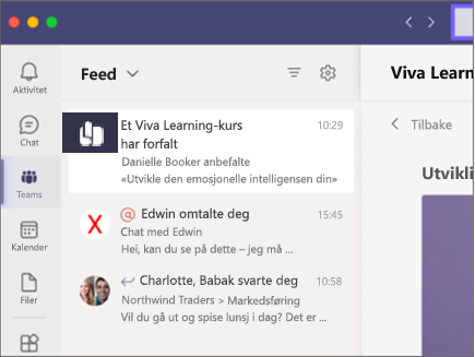 Anbefalt læring vises i aktivitetsfeeden for Teams
