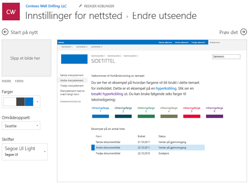 Redigere utseendets farger, skrifter og oppsett