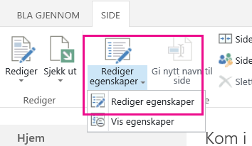Sidefane åpnet på båndet med Rediger egenskaper uthevet