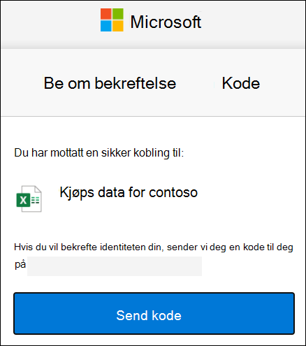 Forespørselsvindu for ekstern delingskode for OneDrive