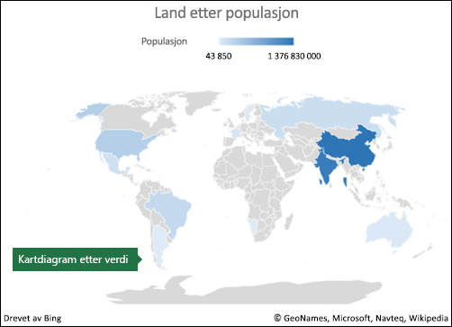 Excel kartdiagram med verdidata