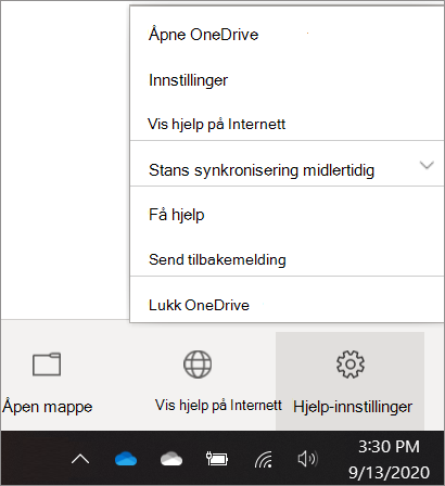 Skjermbilde av hvordan du går til innstillingene for OneDrive