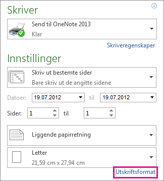 Utskriftsinnstillinger-delen i Backstage-visningen