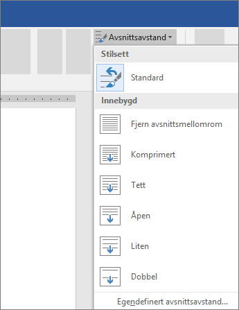 Alternativer for å endre avsnittsavstand i Word