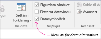 Data-fanen, avmerkingsboksen Datasymbolfelt