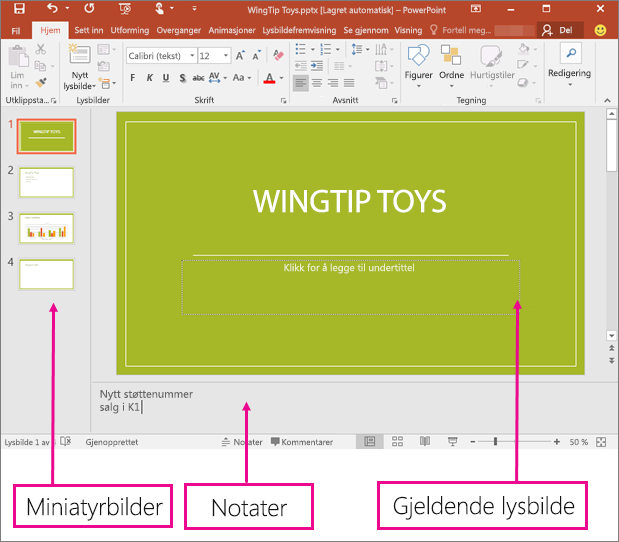 Viser Normal-visning i PowerPoint