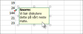 Klikk kanten på merknadsboksen for å flytte den eller endre størrelsen på den