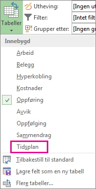 Planoppføring på Tabeller-menyen