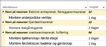 Bilde av aktiviteter gruppert etter ressurs i et Gantt-diagram