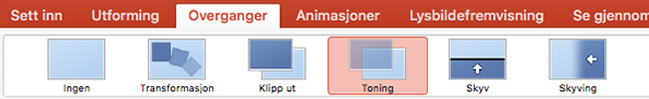 Alternativer på Overganger-fanen