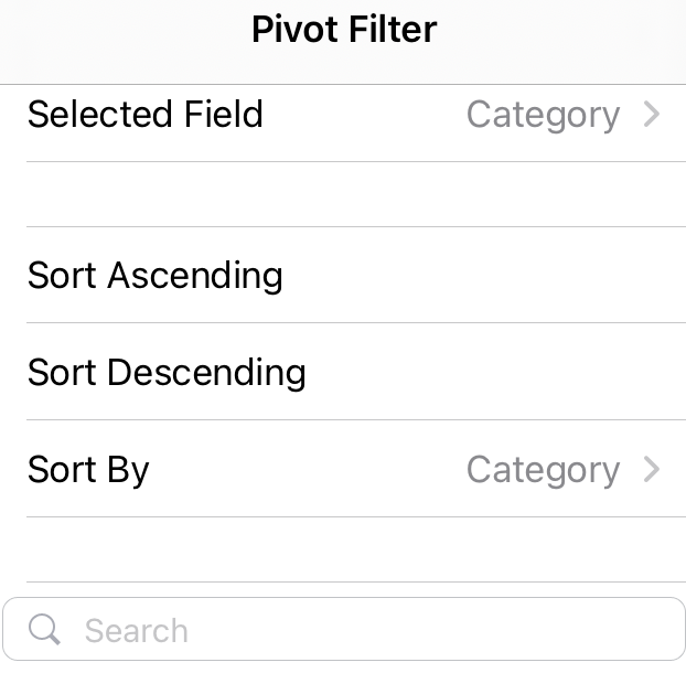 Sorteringsfilter for pivottabell på iPad