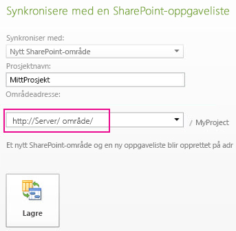 Bilde av synkronisering til et nytt SharePoint-område