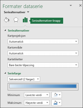 Seriealternativer for oppgaveruten Excel kartdiagram for objektformatering 