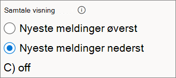 Veksling av samtalevisning i Outlook på nettet