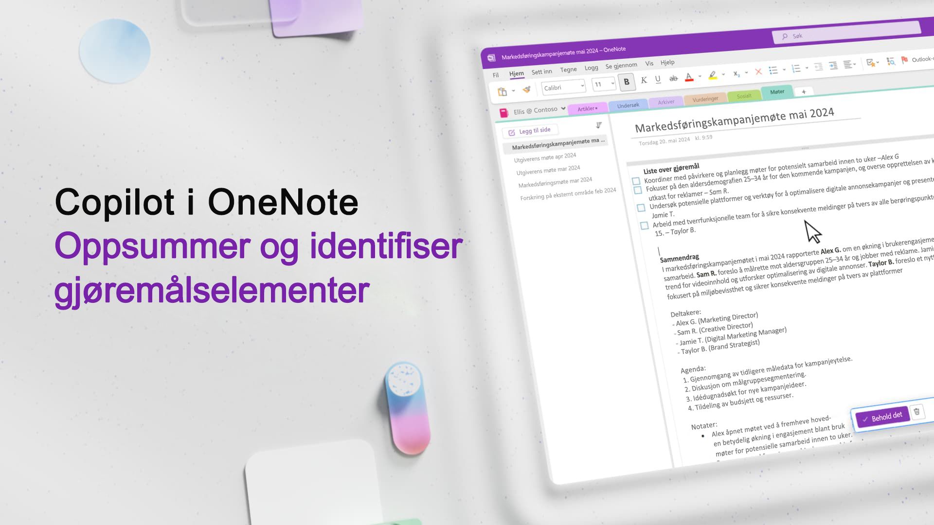 Video: Oppsummere og identifisere gjøremålselementer med Copilot i OneNote