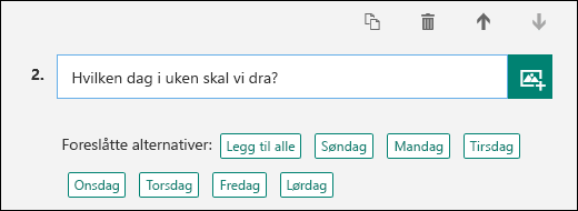 Foreslåtte svaralternativer for et spørsmål