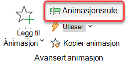 Du kan åpne animasjonsruten fra Animasjoner-fanen på båndet.