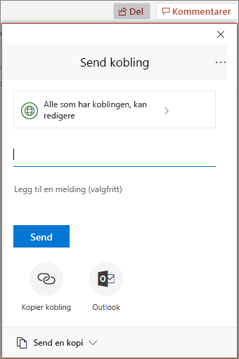 Del ikon og dialogboks i PowerPoint