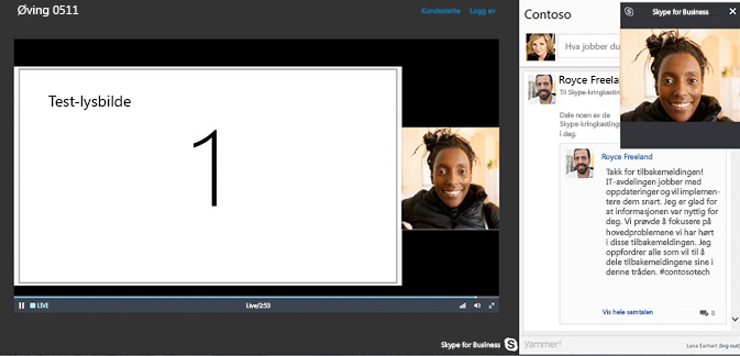 Skype-møtekringkasting med Yammer-integrering