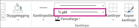 Størrelse på tabellkantlinje