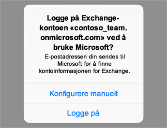 Trykk på Logg på hvis du bruker O365 eller trykk på Konfigurere manuelt hvis du har serverinnstillingene til organisasjonen din.