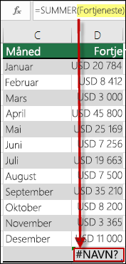 #NAVN? feil forårsaket av en referanse til et udefinert navn i syntaksen